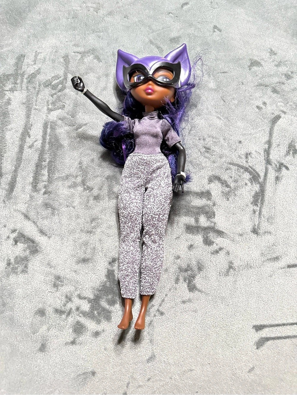 DC Catwoman Doll Purple Cat Mask Glitter Pants Mattel